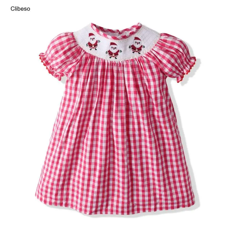 2024 Summer Children Boutique Dress Baby Girls Smocked Embroidery Dresses Flare Sleeve Peter Pan Collar Clothes Kids Vestidos