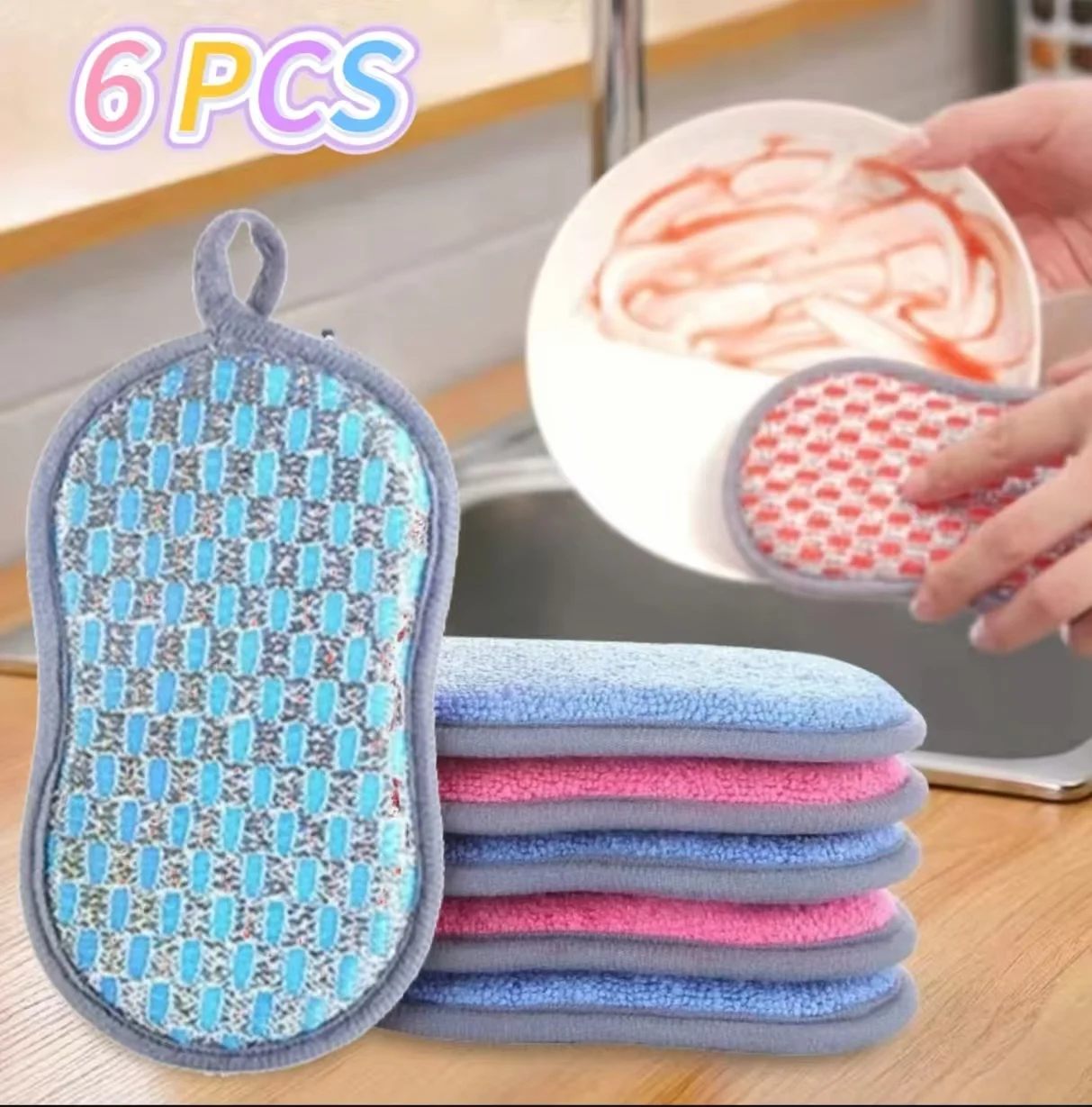 Éponge de nettoyage de cuisine Double face, éponges pour la vaisselle, tampon à récurer, chiffon à vaisselle, outils de nettoyage de cuisine