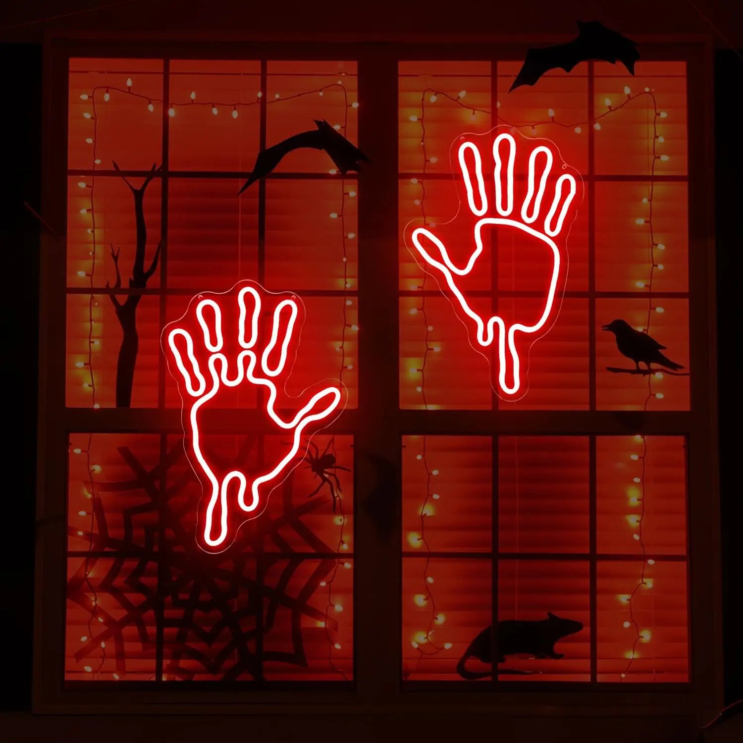Halloween Bloody Handprint LED Neon Sign USB Powered Neon Light, Window Horror Decor Home Gaming Room Bar Party Decoration Gift