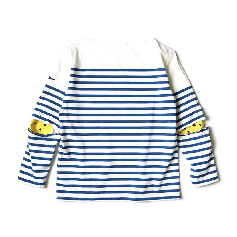 2026 KAPITAL  Pure cotton loose-fit blue and white striped long-sleeved T-shirt TX1558