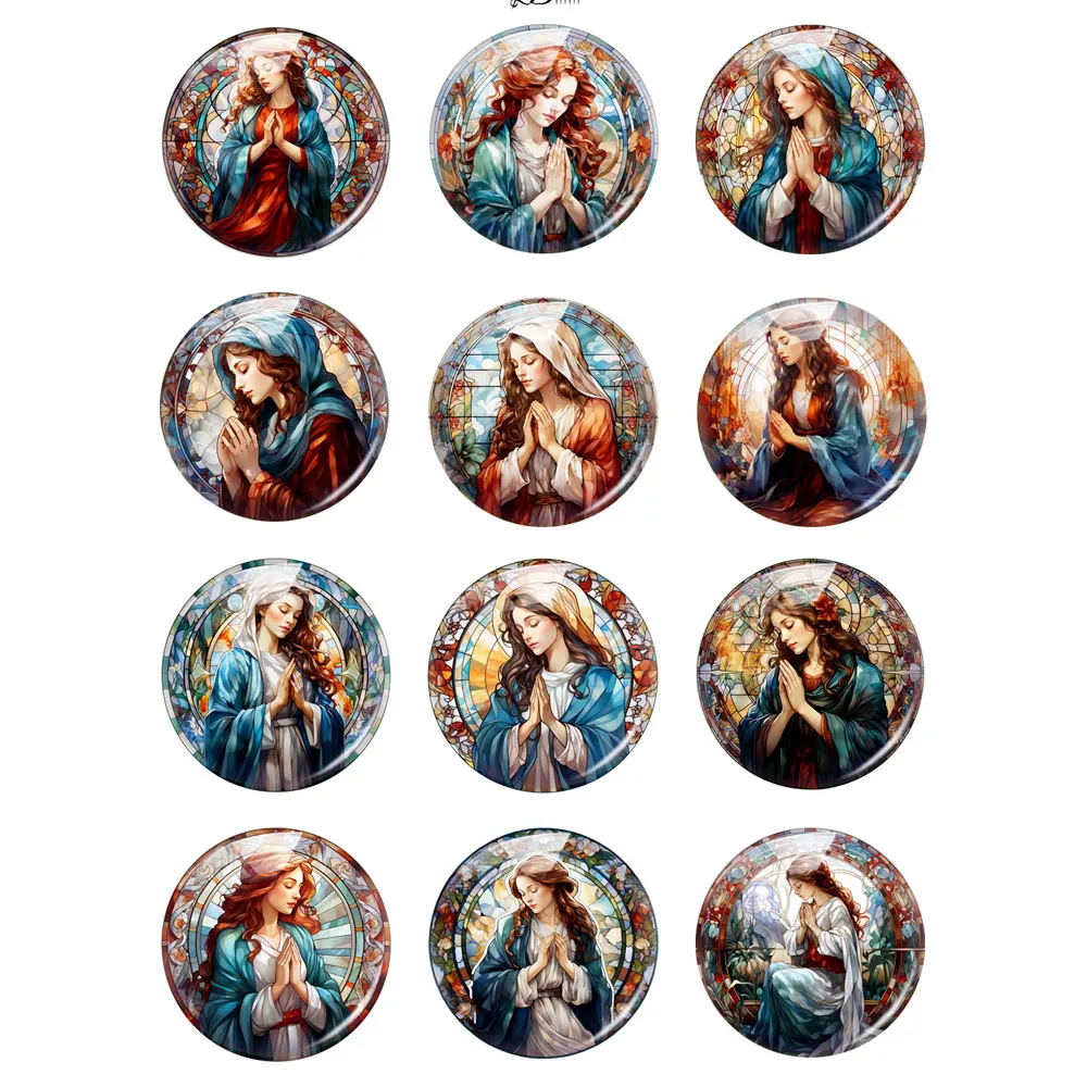 Handmade Virgin Mary Prayer Girl Photo Glass Cabochon Charms Demo Flat Back Cameo For Diy Jewelry Making Finding Accessories