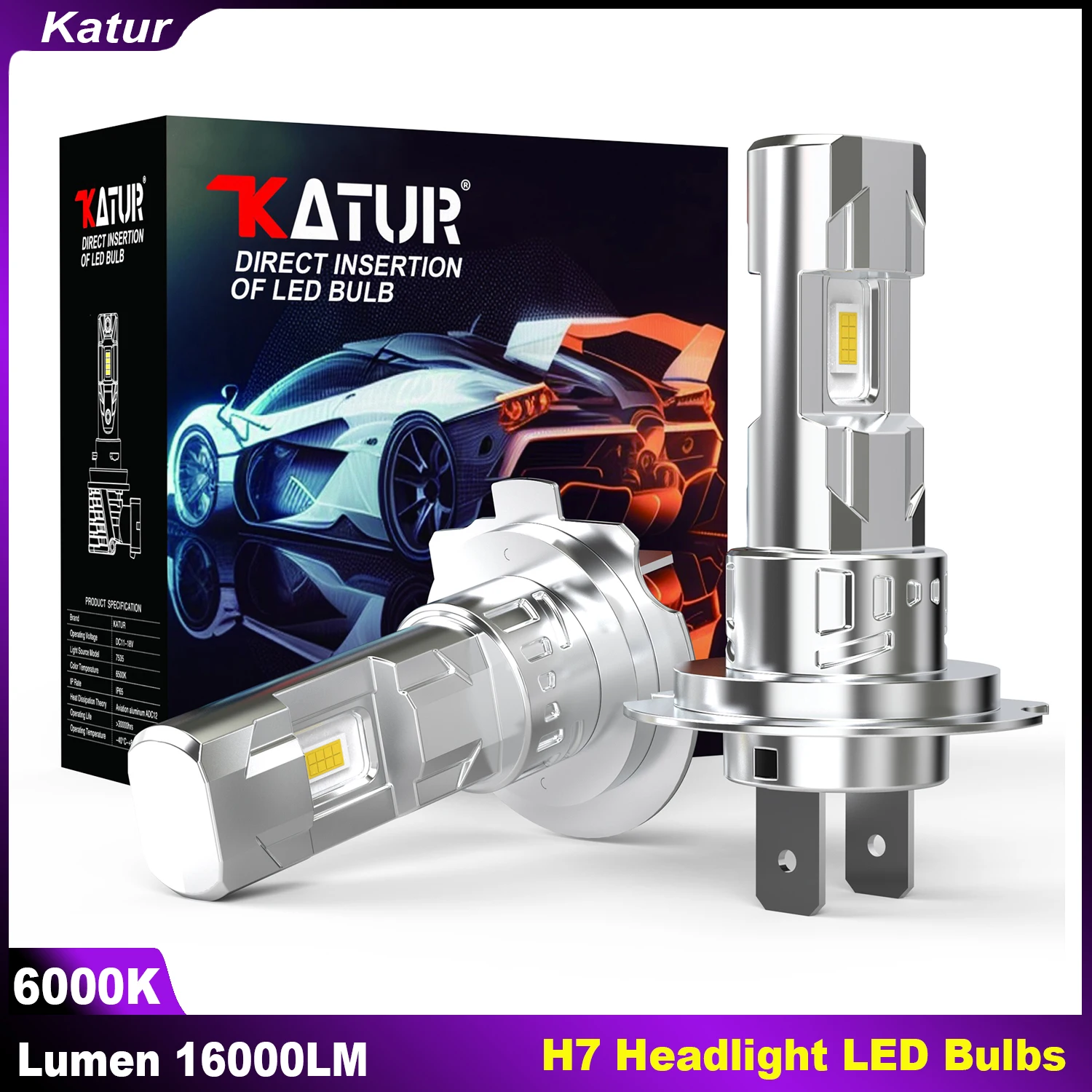 Katur 2Pcs H7 LED Headlight Bulbs LED Fog Light Bulb No Error Code 360° Beam Angle Fanless For New Bora Sagitar Magotan Lavida