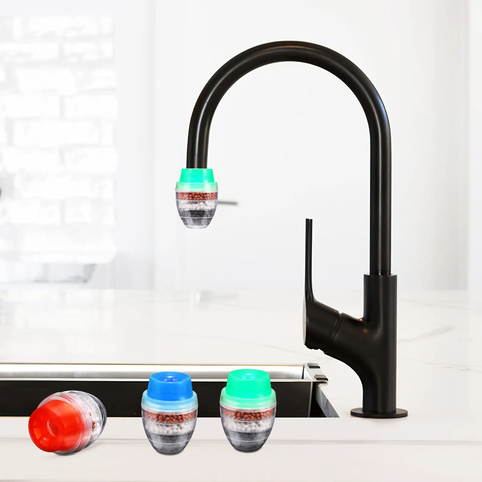 

3 pcs Faucet Tap Filter Blue 1 Orange Five Layer Filtration Adjustable Kitchen Bathroom Sink Strainer Universal Round