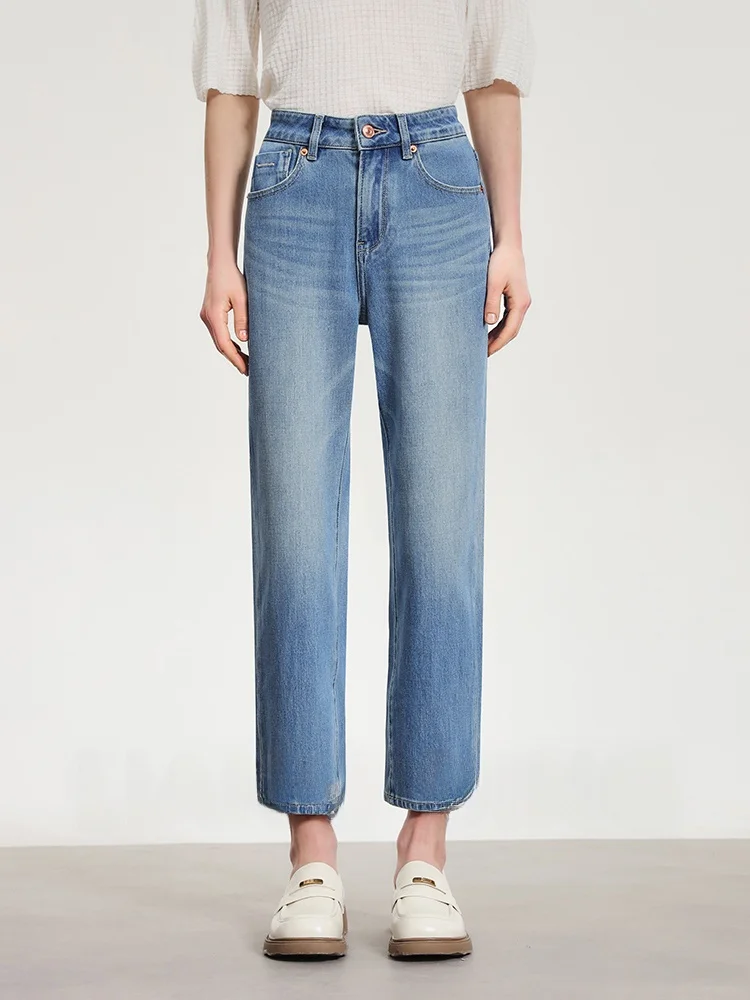 

Женские джинсы с высокой талией, прямые, укороченные, облегающие, из эластичного денима, с высокой эластичностью, весна-лето, хлопок