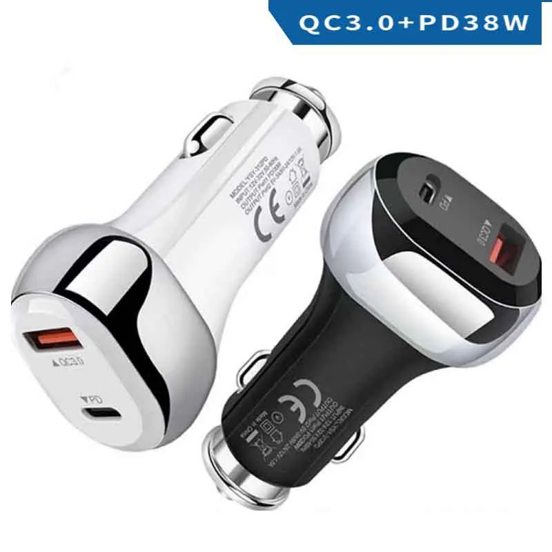 New PD Car Charger QC3.0 High Power 38W Fast Charger Car Cigarette Lighter One To Two Car Charger Auto Accessories Supplies