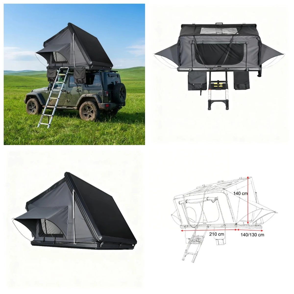 3 Person Hard Shell Foldable Roof Tent Pickup SUV Camping Tent 1 Door 2 Window Off-Road Double Layer 420d Oxford Four-Season