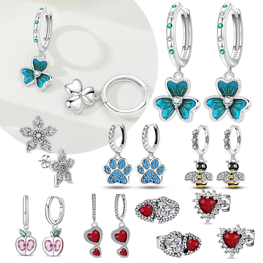 

Women's Earrings 925 Sterling Silver Zircon Love Earrings Flower Clover Earrings for Silver Hoops 925 Women Fine Jewelry Gifts