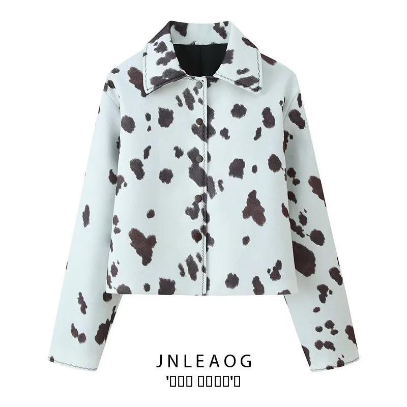 

JNLEAOG Autumn New Women's Faion ort Printed Jaet Asymmetrical All-Match Polyester Fiber Ladies' Zipper Coat