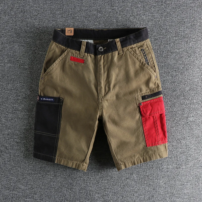 2025 Summer New American Retro Twill Multi Pocket Cargo Shorts Men's 98% Cotton Washed Old Straight Slim Casual Five-point Pants