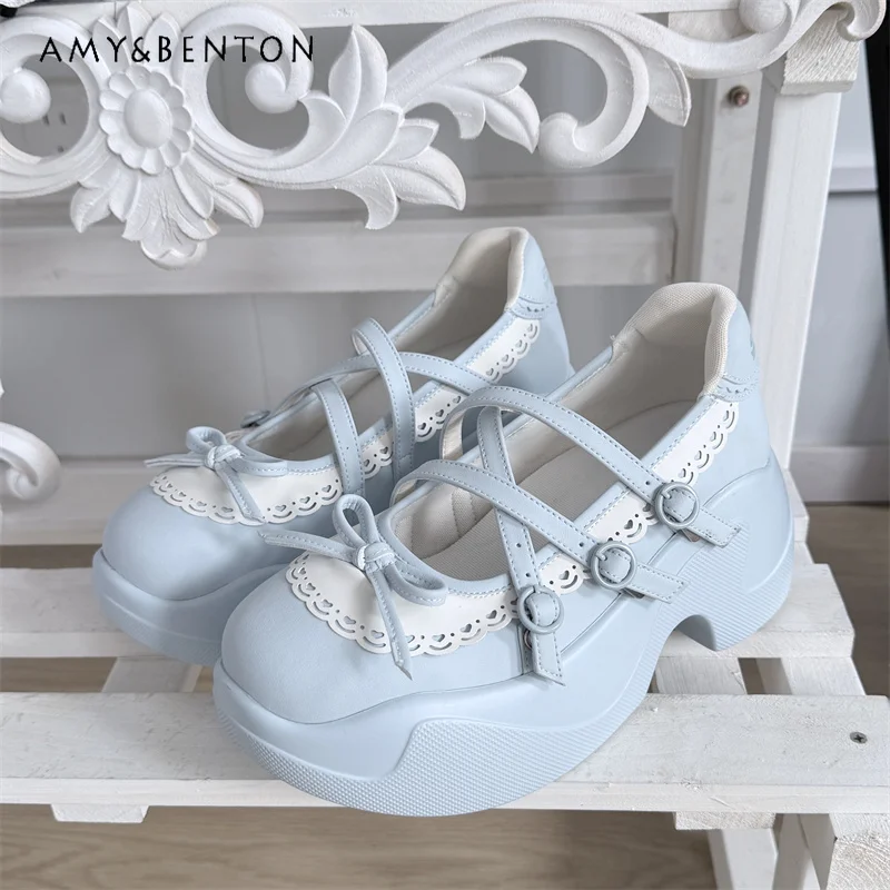 

Summer New Mine Series Sneakers Original Sweet Girl Bow Cross Buckle Platform Sneakers Women Versatile Rest Shoes Students