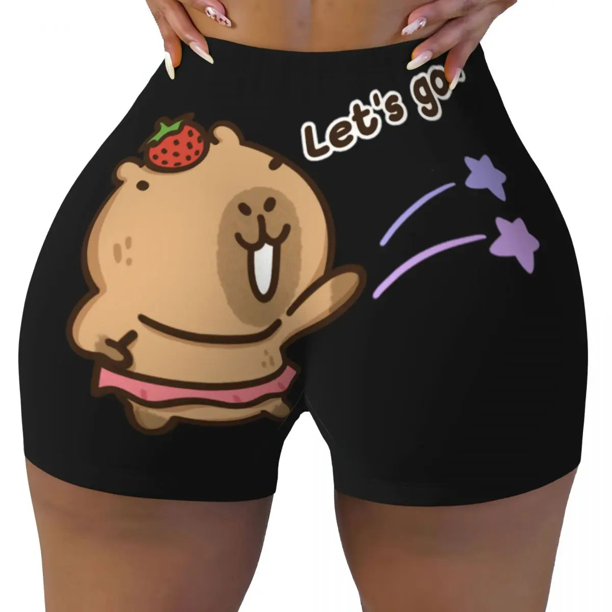 Custom Women Cartoon Animal Pets Capybara Workout Yoga Shorts Gym Athletic Biker Running Shorts