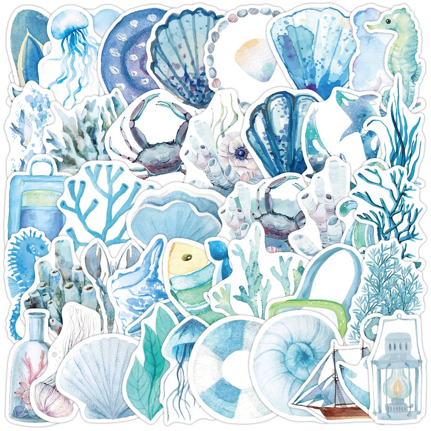

10/50PCS Cartoon Blue Ocean Sticker Watercolor Style Graffiti Waterproof Decal Toy Personalized DIY Diary Scrapbook Suitcase
