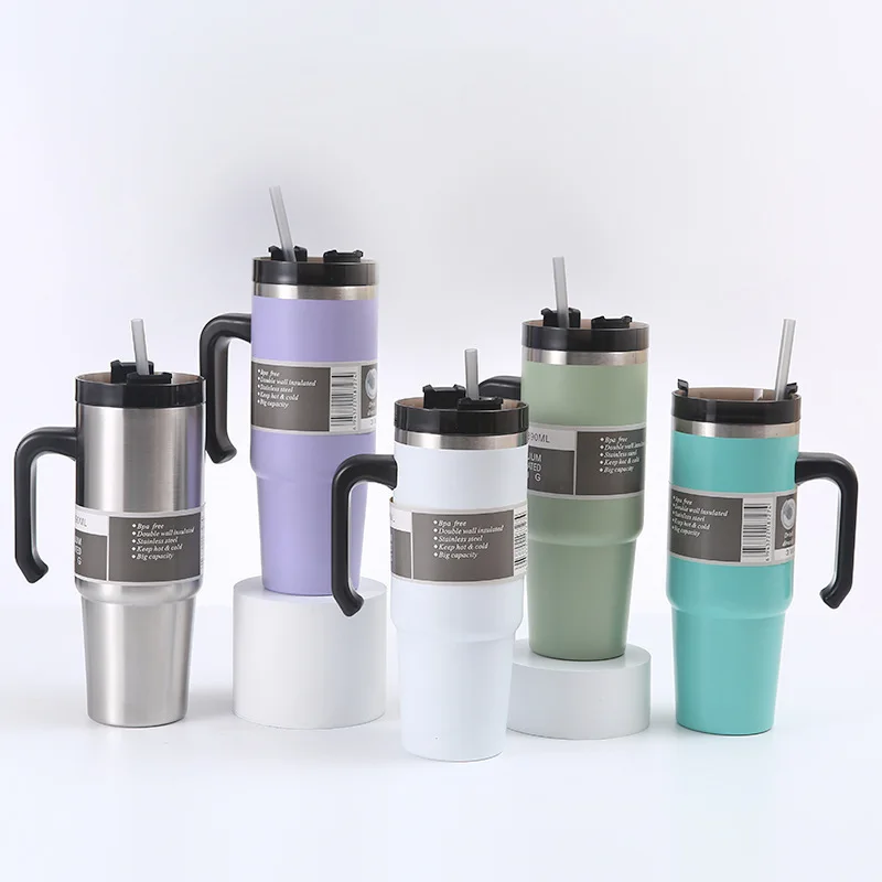 

30oz Stainless Steel Insulated Water Bottle 304Double Layer Vacuum Keep Cold Cup Coffee Car Cup with Handle Straw for Sport Gift