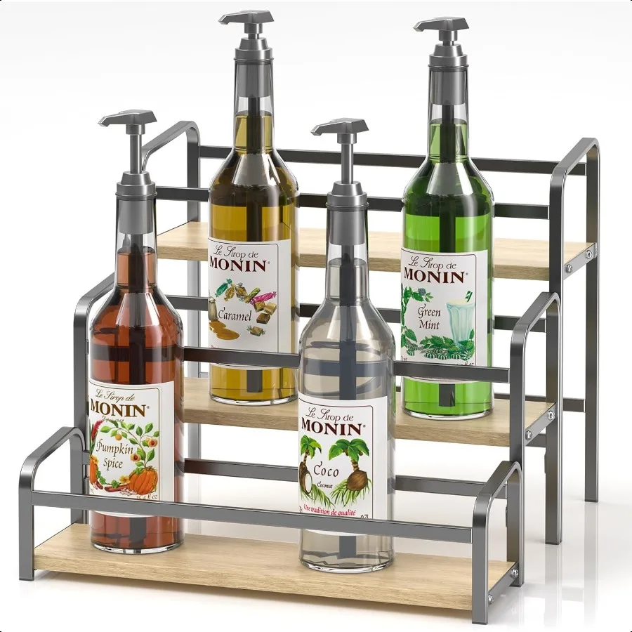 

Coffee Syrup Organizer 3Tier 12 Bottles Capacity Syrup Rack for Coffee Bar Station Wine Rack for Countertop Tiered Spice Racks