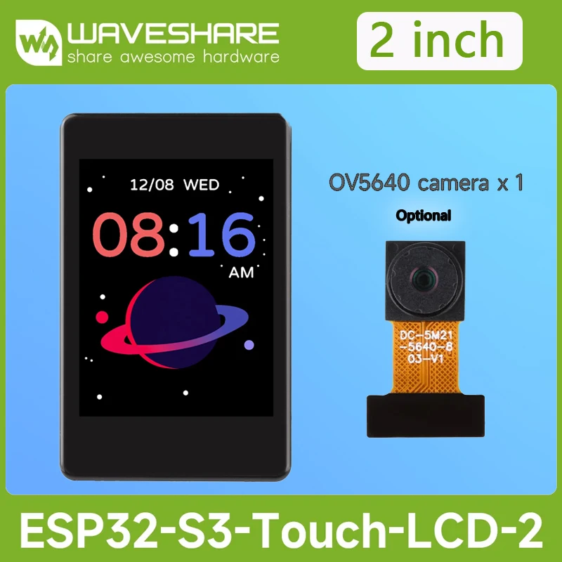 

Waveshare ESP32-S3 2-дюймовая емкостная плата для разработки сенсорного дисплея, 240×320 пикселей, ESP32 с дисплеем, панель IPS, 32-битный LX7