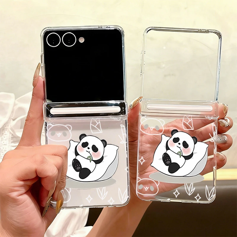 Magnetische Adsorptions-Handyhülle für Samsung Galaxy Z Flip7 Flip6 Flip5 Flip 7 FE 6 5 mit Panda-Muster, Faltbare Hartschale