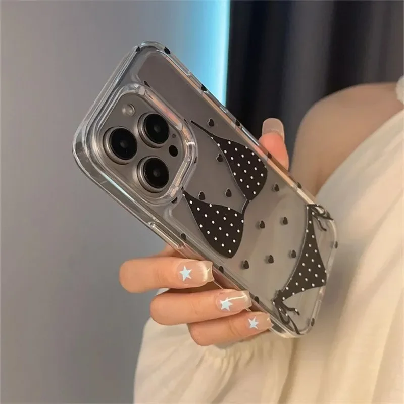 Korean Spotted bikini Phone Case For iPhone16 Pro Max15 14 13 12 11XR XSMax 7 8Plus Y2K Luxurious and sexy Soft protective shell