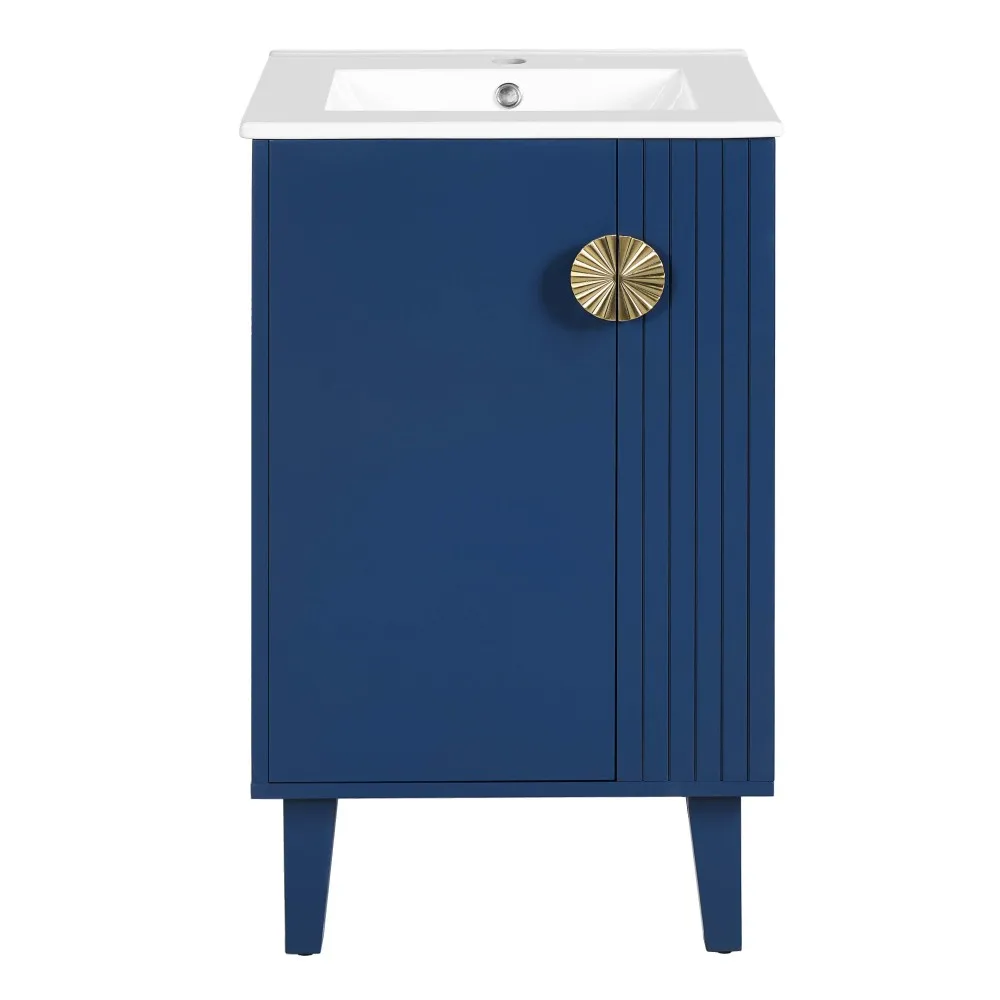 

20-дюймовый туалетный столик для ванной комнаты с керамической раковиной, отдельно стоящий одинарный туалетный столик с мягкой закрывающейся дверью, шикарные ручки в форме полумесяца