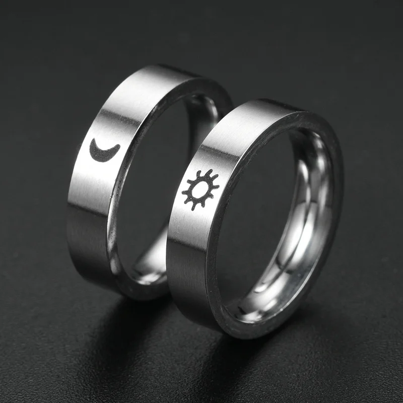 6mm Titanium Steel Couple Ring For Men Women Sun & Moon Fashion Jewelry Lover Gift Wedding Engagement Promise Ring Wholesale
