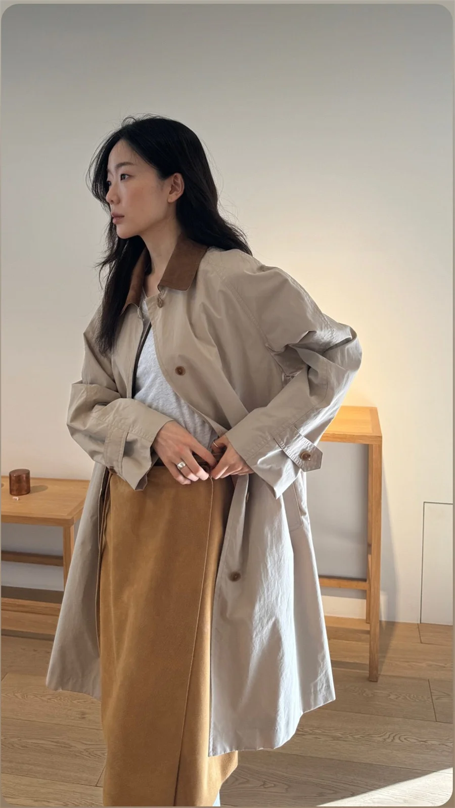 

PREON Early Spring Casual Loose Sle Color Blo Collar Windbreaker Simple Faion Outerwear Monoha Commute Regular Sve L...