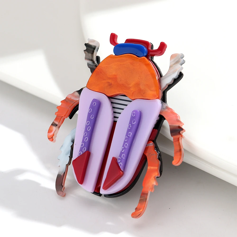 Einzigartige bunte große Käfer-Acryl-Broschen für Frauen, lustige Cartoon-Insekten-Tier-Anstecknadeln, Schmuck, Kleidungszubehör, Geschenk – Detail 2