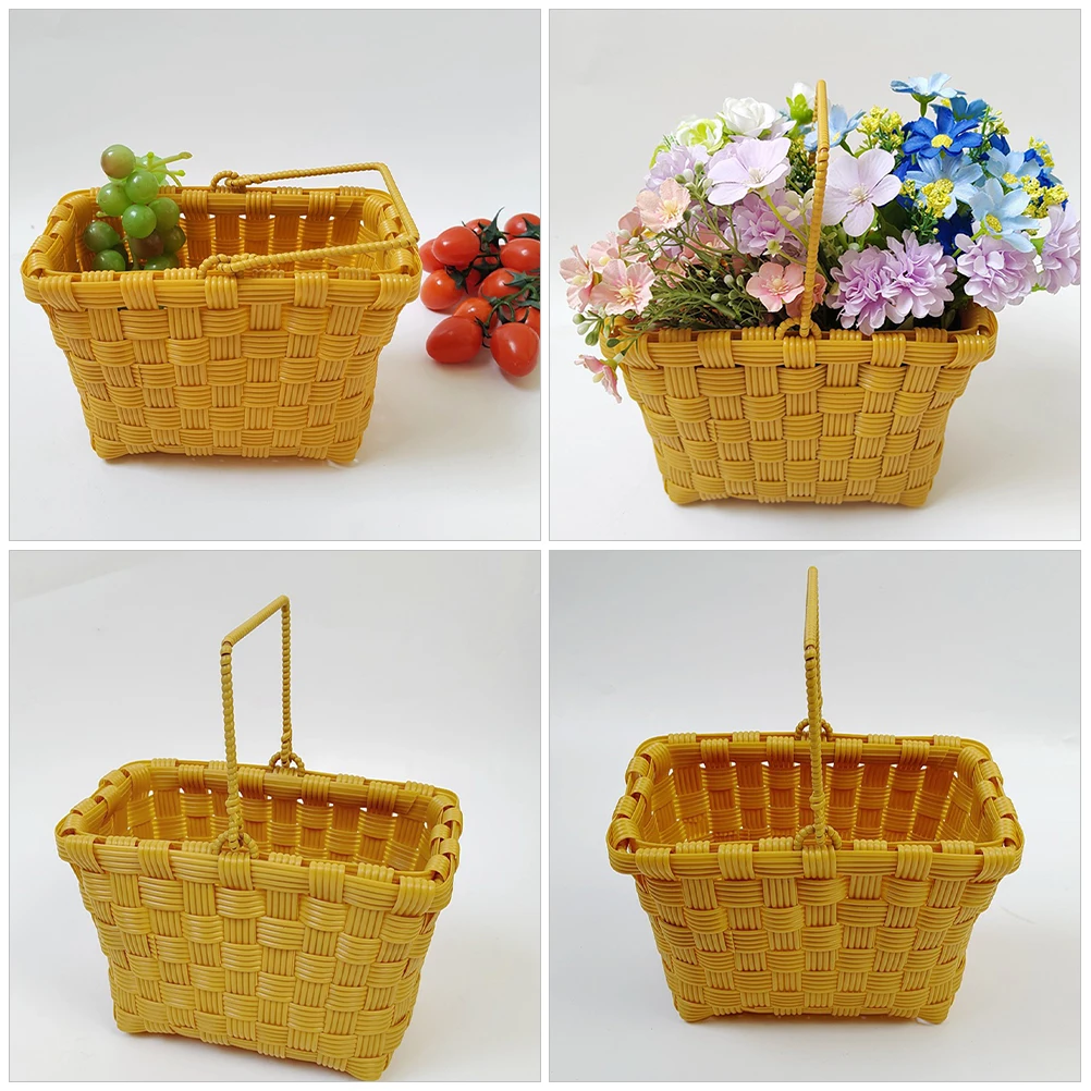 

Multi-Function Woven Storage Basket Large Capacity Plastic Iron Fruit Vegetable Container For Picnic Kitchen Household