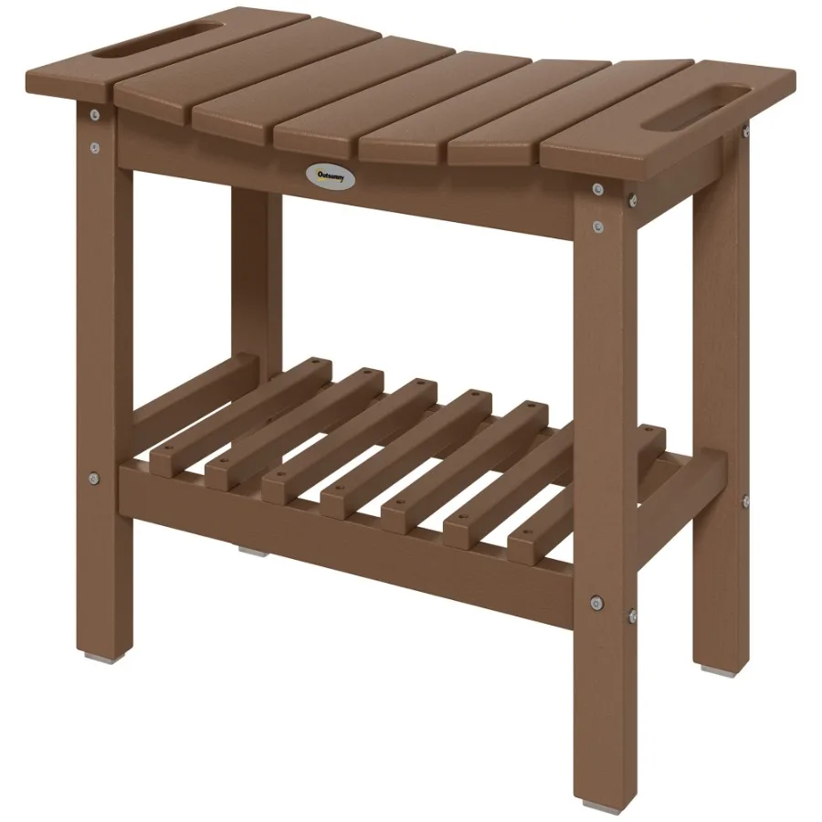 

Outsunny 2-Tier Shower Bench HDPE Weather Resistant Outdoor Side Table with Non-Slip Pads Handles for Patio Pool Brown
