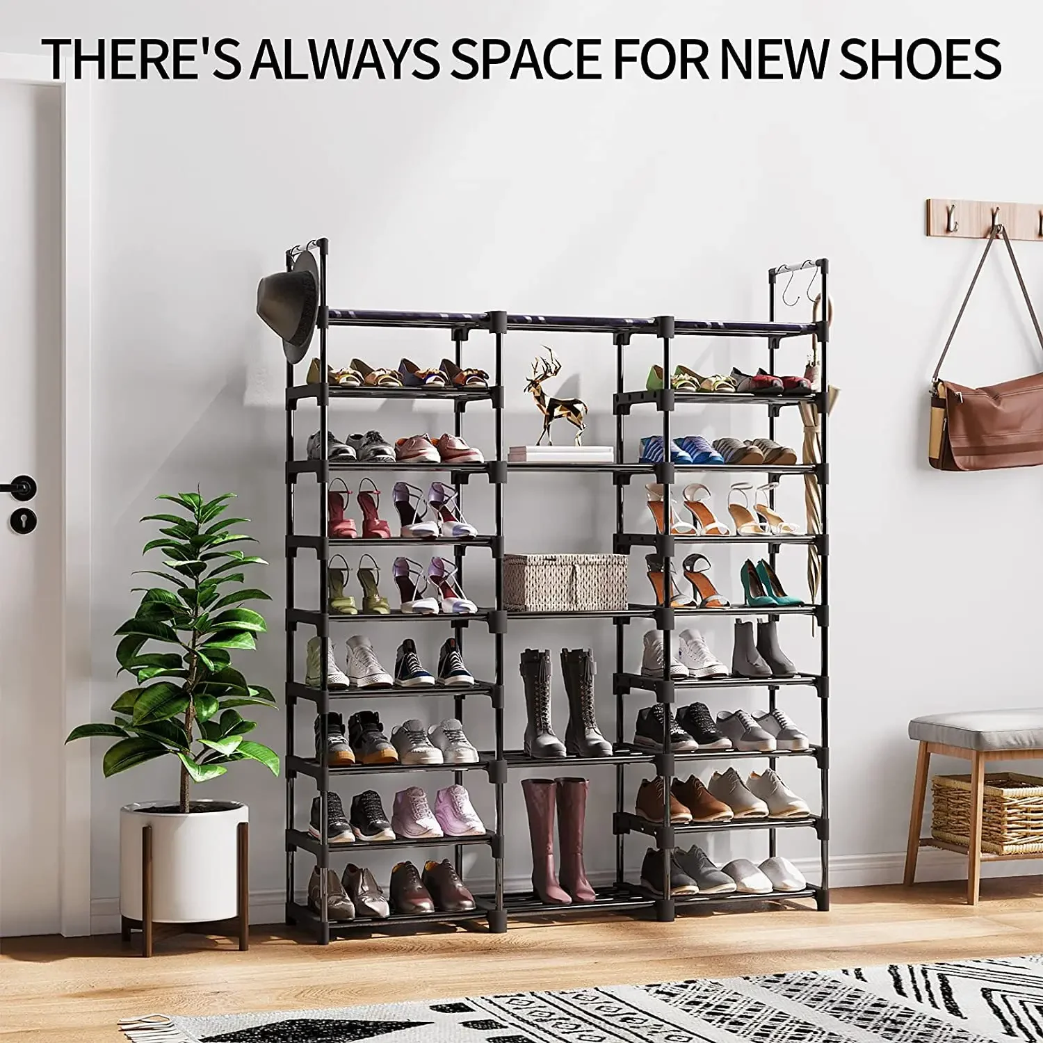 

Shoe Rack Wrought Iron Simple Shoe Cabinet Dustproof Coat Rack Storage Household Multi-layer Space-saving Storage Rack