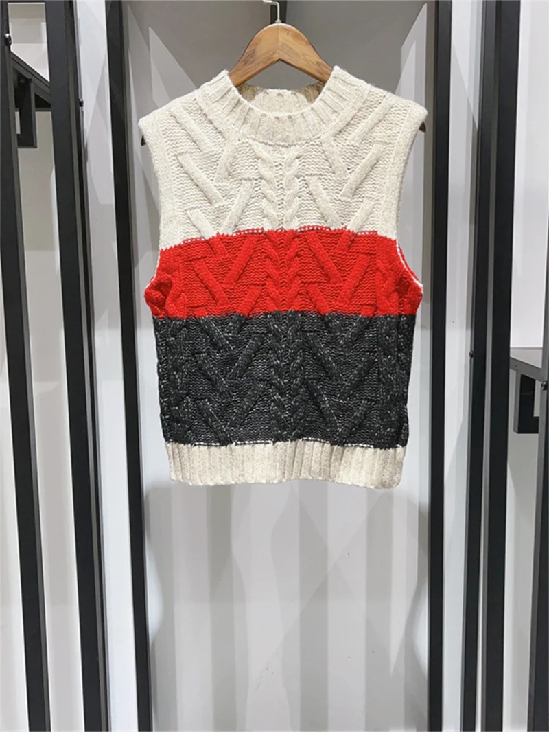 Jersey o chaleco de punto trenzado para mujer, jersey de manga larga con cuello alto y contraste de Color, mezcla de lana, otoño e invierno, 2024