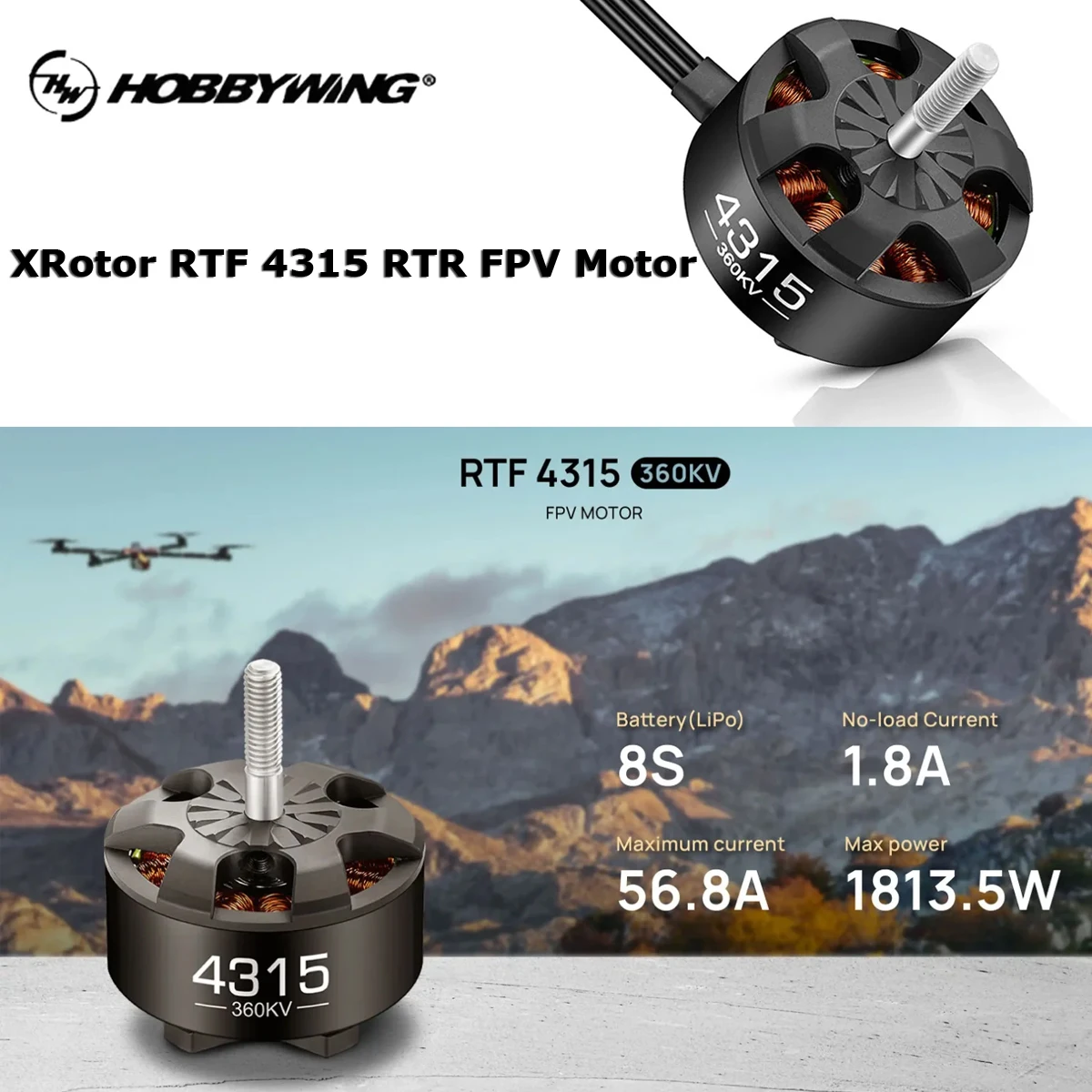 

Hobbywing 4315 360KV Brushless Motor 8S Lipo for Remote Controller 13-15inch Aircraft FPV Multirotor Racing Drones Planes Parts