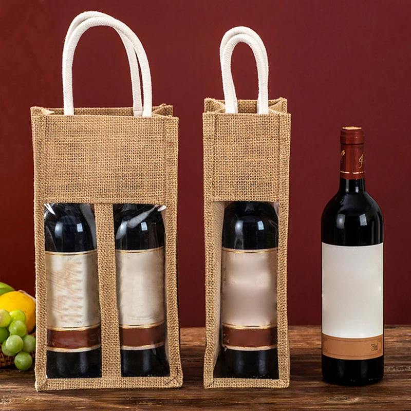 Red Wine Handbag Wine Gift Box With Window And Handle Single/ Double Bottle Champagne Package Bags Wedding Favors For Guests