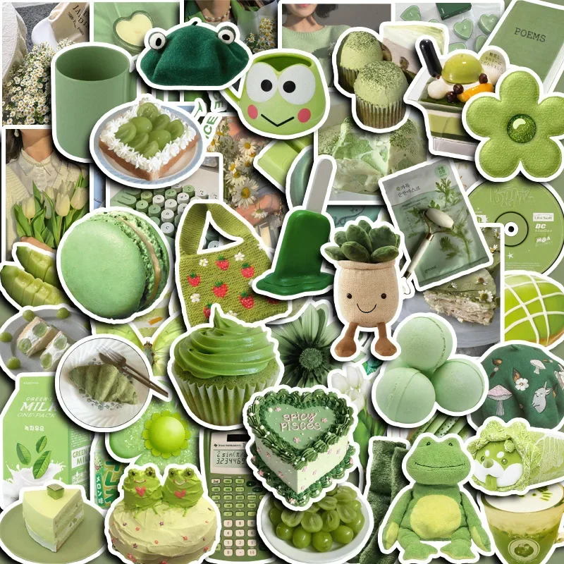 

10/30/60Pcs Cute Green Waterproof Graffiti Sticker Aesthetic Decorative Luggage Cup Guitar Laptop Phone Notebook Kids Stickers