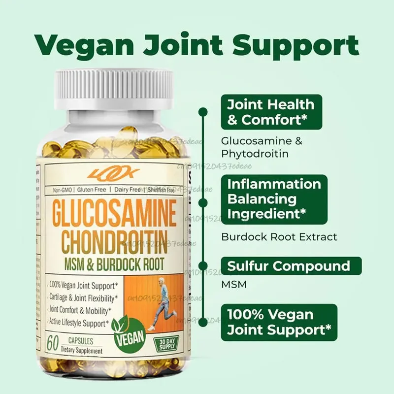 

Vegetarian Glucosamine Chondroitin, 60 Capsules Non Genetically Modified Plant-based Knee Joint Health and Inflammation Balance