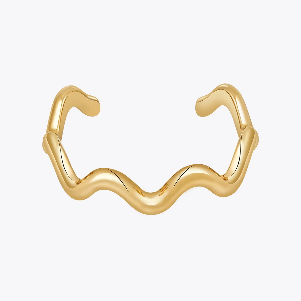 

Pulseras Geometry Line Wave Open Bangle For Women 18K Gold Color Plated Fashion Cute Elegant Jewelry Birthday B232359