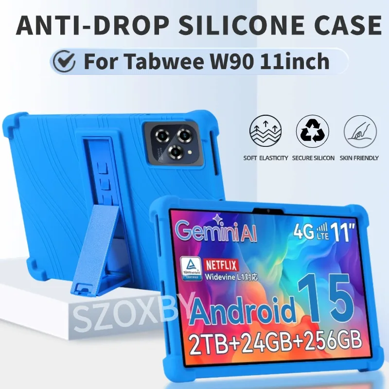 case For Tabwee W90 11Inch Android 15 Tablet protective cover Android Tablet Soft Silicone Adjustable Stand protective sleeve
