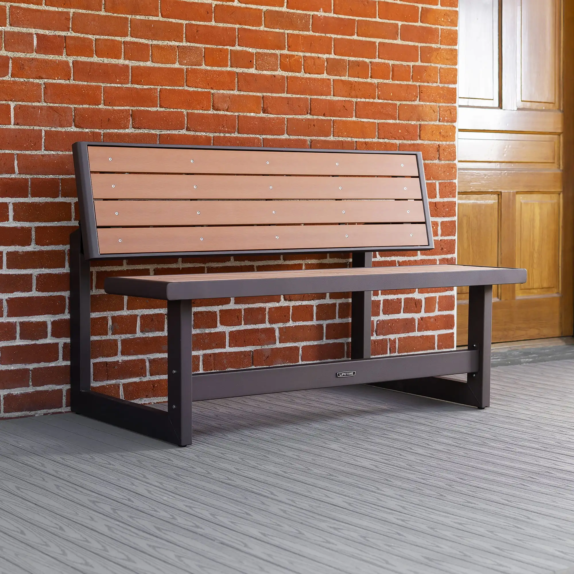 

55.5" Weather-Resistant Polystyrene Outdoor Seat with Powder-Coated Steel Frame, UV-Proof, 2-in-1 Picnic Table Bench Combo