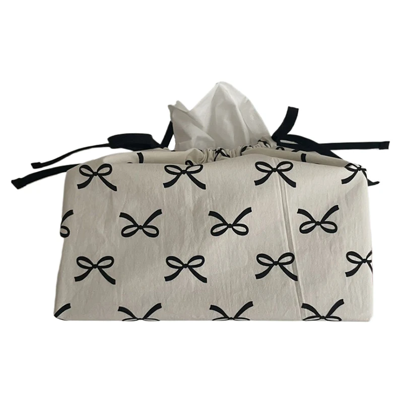 Bow Drawstring Tissue Bag Storage Bag Napkin Paper Case Home Organizer Living Room Table Decoration Accessories