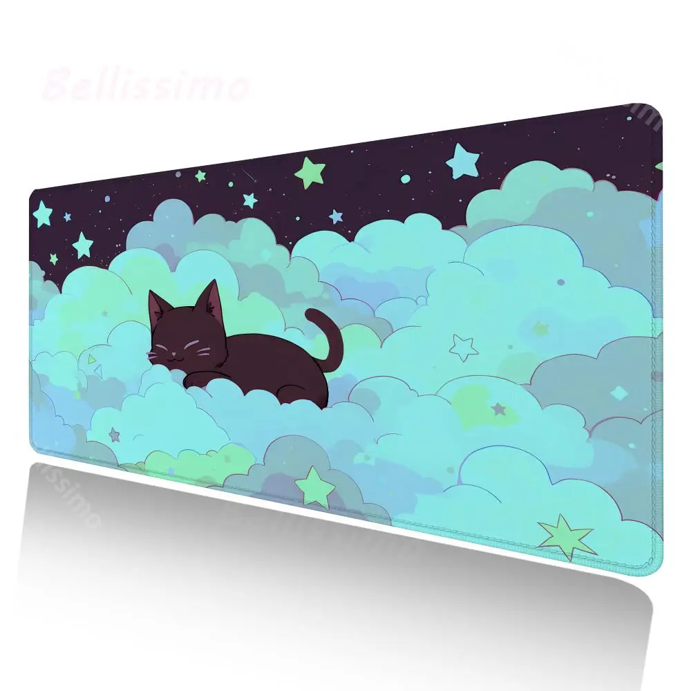 Black Cat Clouds Fast Delivery Keyboard pad lock-edge Extended Mousepad kawaii Pink Purple Office desktop protection pad XXL rug