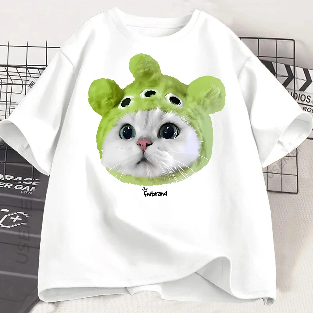 Girls Clothes Summer Fashion T-Shirt Fun and Cute Cat Kitten Print Short-Sleeved Tops Children Summer Clothes  T Shirt Women