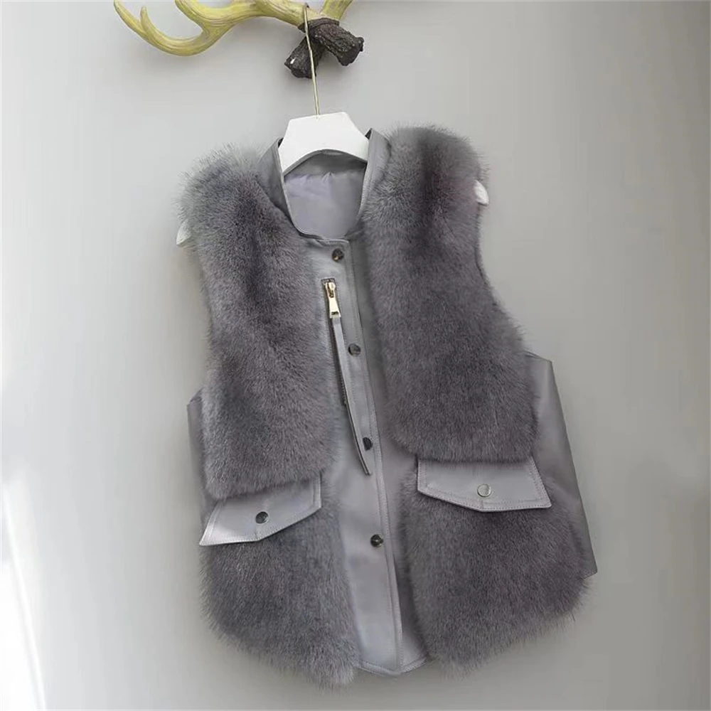 Imitatie Mink Vest Dames Gilet Warme Mouwloze Bovenkleding Korte Gestikte Schapenvacht Gilet Winter Nieuw