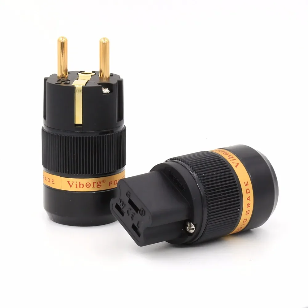 High Quality Pair Viborg VE501G+VF520G 99.999% Pure Copper 24K gold plated EU Male & 20A IEC Female power Plug Connector