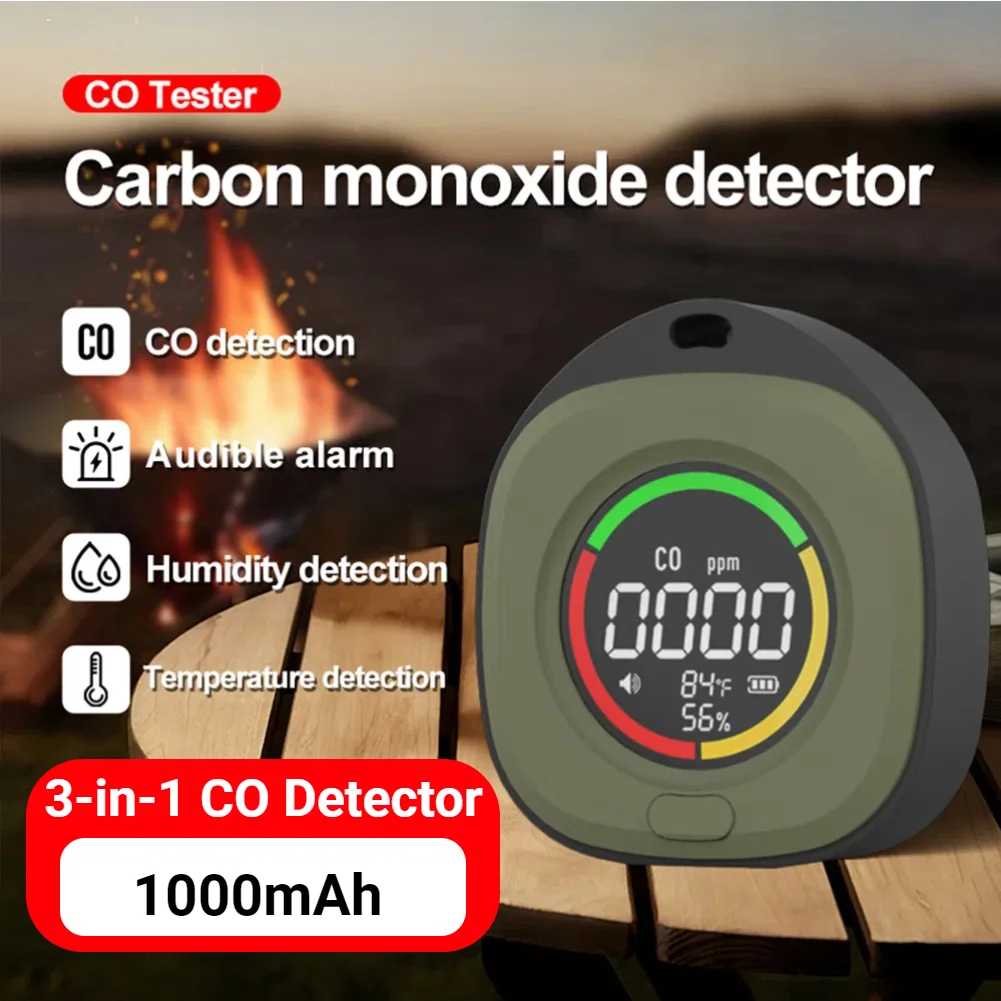 3 In 1 CO เครื่องตรวจจับอุณหภูมิความชื้นเซนเซอร์แม่เหล็กดูด CO อุณหภูมิความชื้นเครื่องตรวจจับ 1000mAh สําหรับในร่มกลางแจ้ง