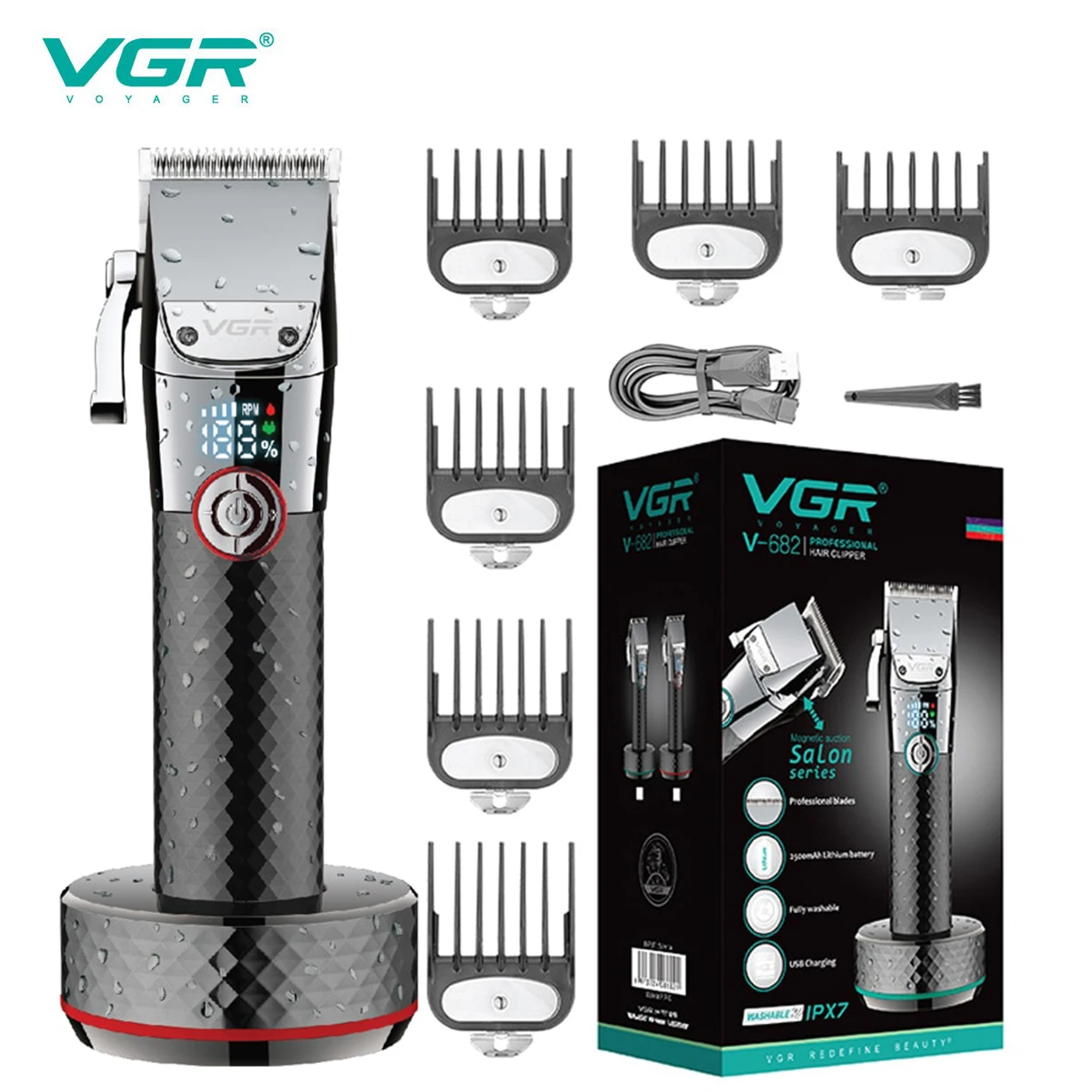 VGR Professional Adjustable Electirc Hair Trimmer for Men Lithium Lon Powerful Beard Hair Clipper Wet Dry Hair Cutting Machine