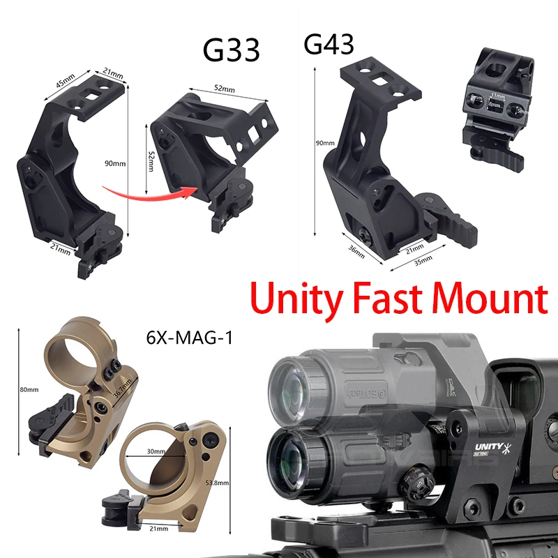 

Tactical Unity 2.91" 2.26" Fast Mount G33 G43 G45 T01 T02 Scope Mounts QD Lever Optical Height Red Dot Sight Scope Fit 20mm Rail