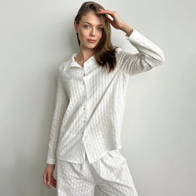 

2025 Autumn Collection Women's Two Piece Long Sleeve Cotton Silk Pajama Set Perfect Lounging Outdoor Wear 2 Pieces per set XL