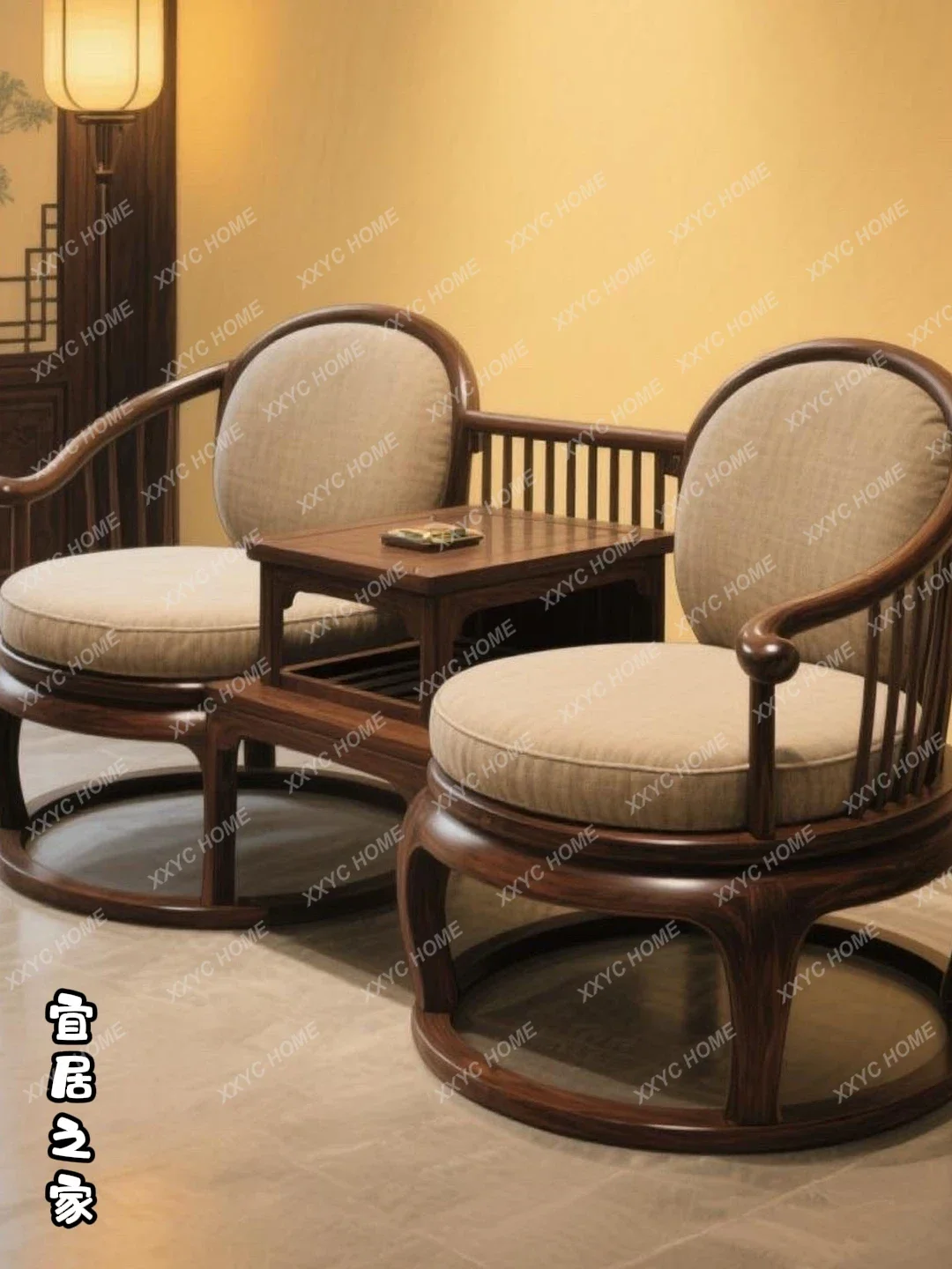 

LNew Chinese-style North black walnut Arhat bed solid wood double one-piece chair