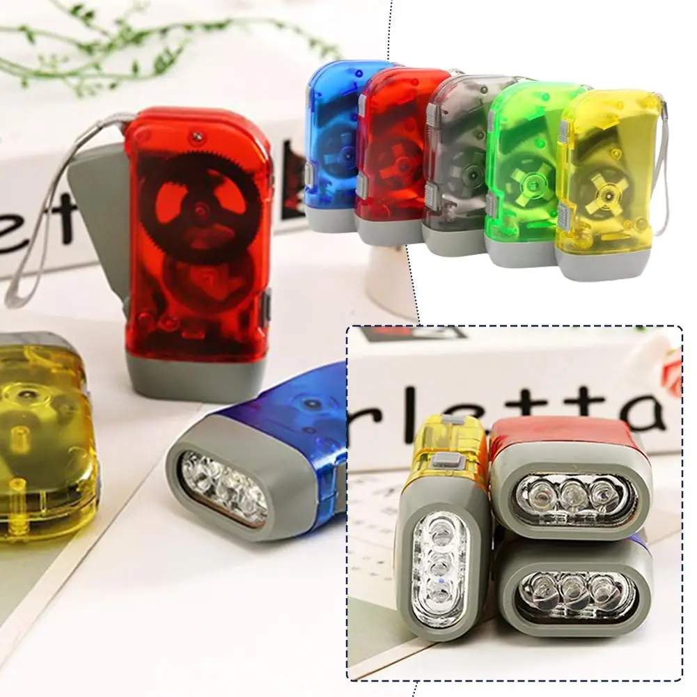 5Pcs Hand Pressing Dynamo Crank Power Wind Up Flashlight Mini Self Generating Torch LED Camping Lamp Light for Outdoor Home