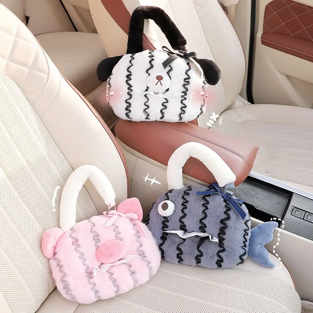 Cute Car Plush Tissue Box Cartoon Animals Creative Car Interior Supplies Advanced Sense Large Capacity Hanging Napkin Paper Bag