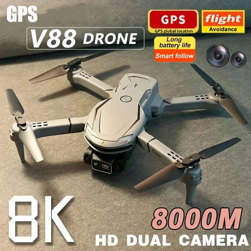 V88 Drone 8K Professionele Hd-Antenne Dual-Camera Omnidirectionele Obstakels Vermijden Drone Quadcopter 5000M Op Afstand Bestuurbaar Speelgoed