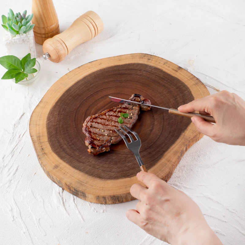 Exquisite Acacia Wood Round Cutting Board - Reversible, Non-Splicing, Charcuterie Cheese Board, Dessert Plate, Steak Tray